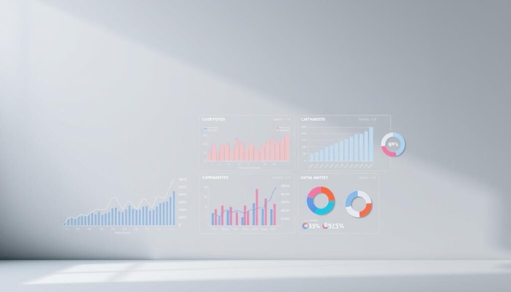A professional, clean-looking data visualization dashboard with a sleek, minimalist design. The background is a soft, muted gray gradient, providing a neutral and elegant backdrop. In the foreground, a series of interactive data visualizations are arranged in a grid layout, showcasing various statistical metrics and insights. The visualizations include line charts, bar graphs, and pie charts, all rendered in a modern, high-contrast color palette that enhances readability and emphasizes the data. The overall composition evokes a sense of order, clarity, and analytical depth, reflecting the "Tren Baru: 5 Pergantian Sekaligus Mengubah 89% — data, konteks, dan kerangka analisis" theme. The lighting is soft and diffused, creating subtle shadows and highlights that add depth and dimensionality to the scene. The camera angle is slightly elevated, giving the viewer a broader perspective on the data presentation.